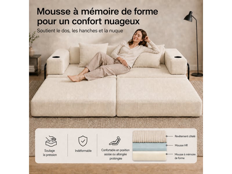 Canapé-lit pliable sans cadre, en tissu velours - Conforama E