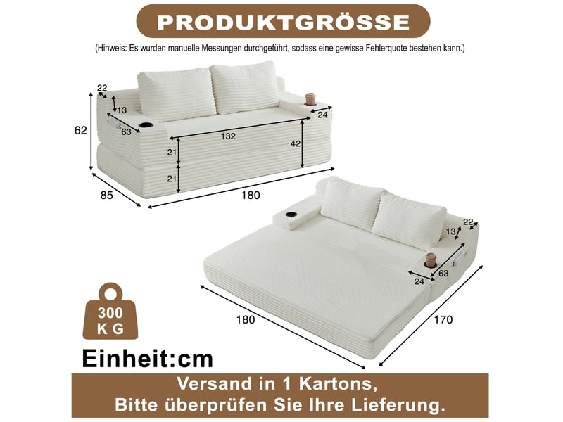 Canapé-lit 2-en-1 compressé 2 places couleur beige sans matelas, mousse, design simple, coussins décoratifs, canapé se - Conforama C