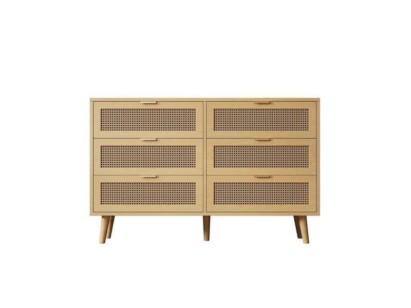  Commode 6 tiroirs, meuble à tiroirs en bois, poignées en métal, pour chambre, séjour et bureau, l120 x h76,5 x p40 cm  - Conforama A