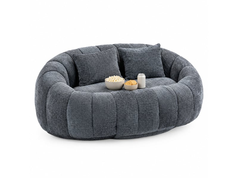  Pouf poire en chenille, avec dossier haut et accoudoirs, assise au sol pour gaming et détente, gris  - Conforama A