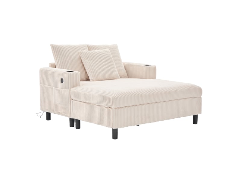  Chaise longue modenvie 1 place 128 x 142 x 85 cm led usb porte-gobelets velours côtelé beige  - Conforama A