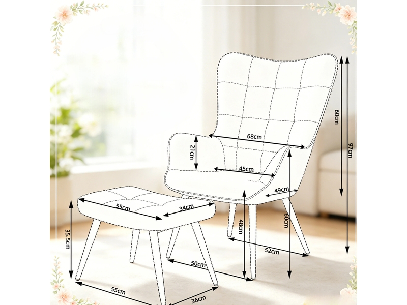 Fauteuil avec repose-pieds en velours côtelé gris foncé - Conforama E