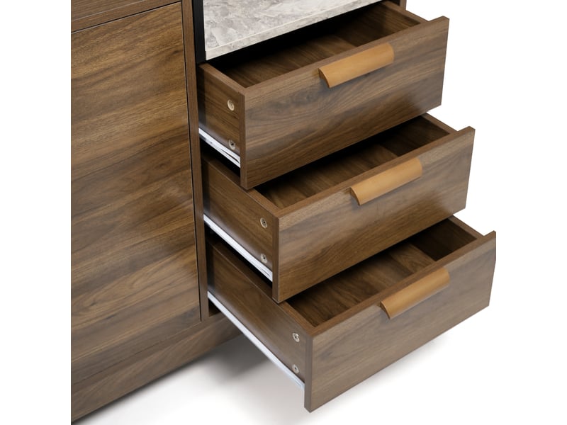  Commode 120 × 40 × 77 cm, avec plateau ouvert, 3 tiroirs et armoire 2 portes à étages réglables, chêne, avec rangement modulable, coloris naturel CARDUME ESTIVAL - Conforama E