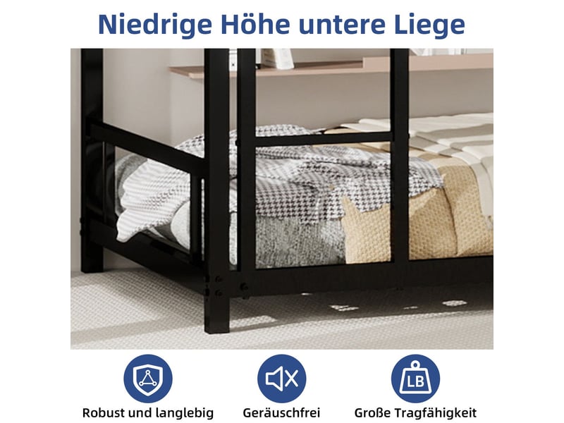  Lit superposé 90x190cm - cadre métal noir robuste silencieux design - lit superposé enfant - barrières échelle sécurité sans sommier  - Conforama E