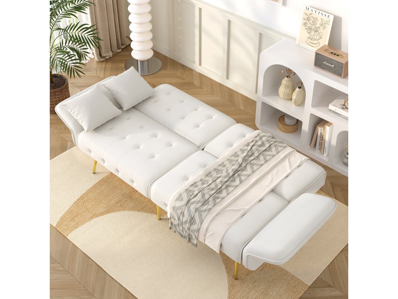  Canapé convertible 2 places, canapé-lit en velours blanc avec dossier et accoudoirs réglables, pieds en métal, 178x82x70 cm  - Conforama C