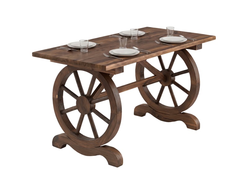  Table de jardin style campagnard avec pieds à roulettes, en bois de sapin résistant aux intempéries, 110 x 60 x 65 cm  - Conforama A