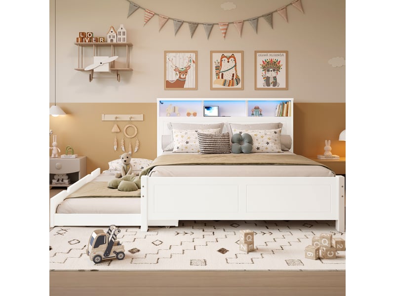 Lit gigogne 120x200(90x190)cm coloris blanc pin et mdf led lit enfant blanc - Conforama D