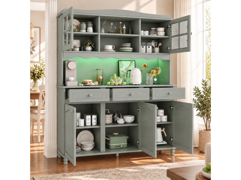  Buffet de cuisine gris-vert avec prises intégrées, 135 x 40 x 185 cm  - Conforama B