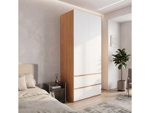 Porte armoire 90x50x200 cm avec 1 barre de penderie, 2 tiroirs et 2 portes, mdf et panneau de particules, blanc