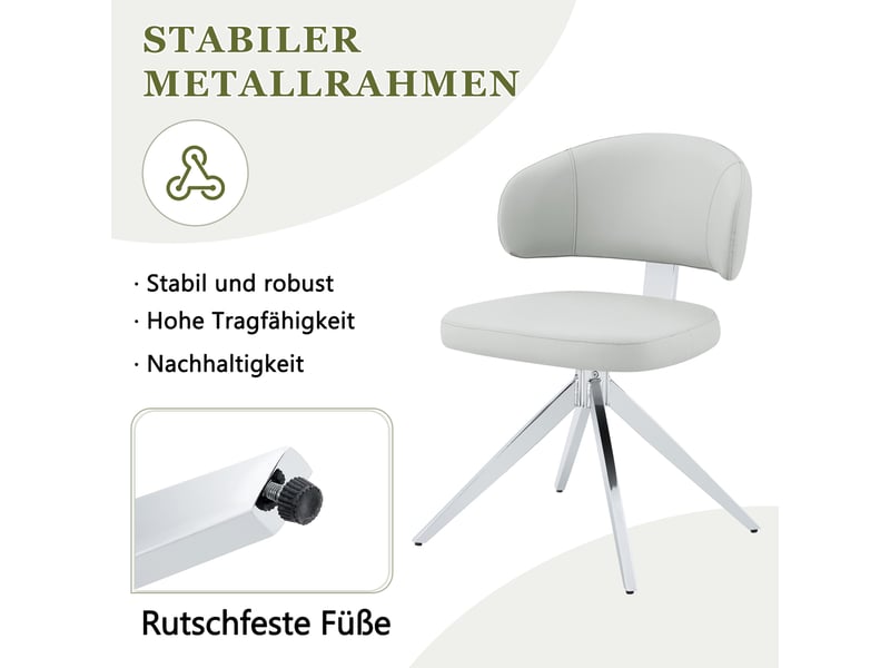  Fauteuil pivotant 360° avec dossier rembourré  - pieds métal antidérapants, pu gris clair  - Conforama E