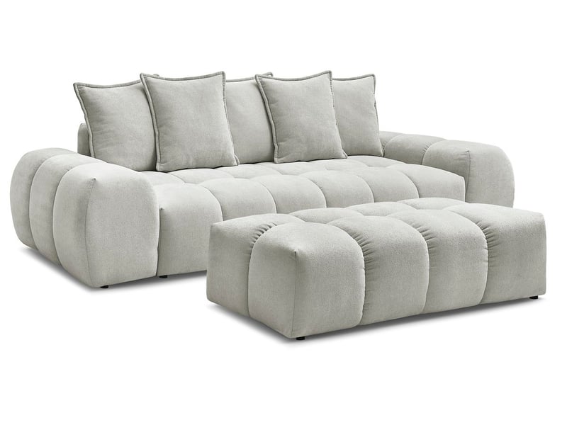 Bobochic canapé droit fixe 3 places everest tissu texturé avec pouf gris clair EVEREST - Conforama A