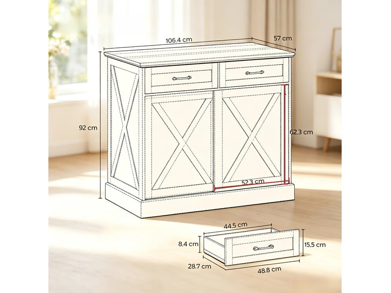  Îlot de cuisine fixe avec rangement, 2 tiroirs, placard coulissant, plan de travail  - Conforama C