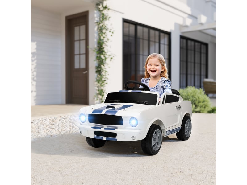  Voiture électrique pour enfants 12 v avec télécommande 2,4 ghz, 2 moteurs, klaxon, led, musique, blanche  - Conforama D