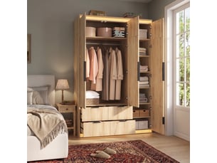 Armoire 7 porte(s) battante  4 tiroir(s) <strong>MAISENTIEL</strong> <strong></strong> coloris bois clair largeur 135 cm