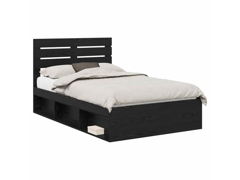  Lit double- lit adulte -  cadre de lit avec tête de lit noir 135 x 190 cm pin massif  - Conforama A