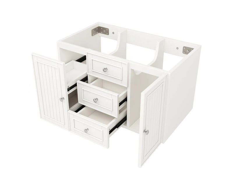  Meuble sous vasque suspendu 78.5 cm mdf 3 tiroirs meuble salle de bain blanc  - Conforama A