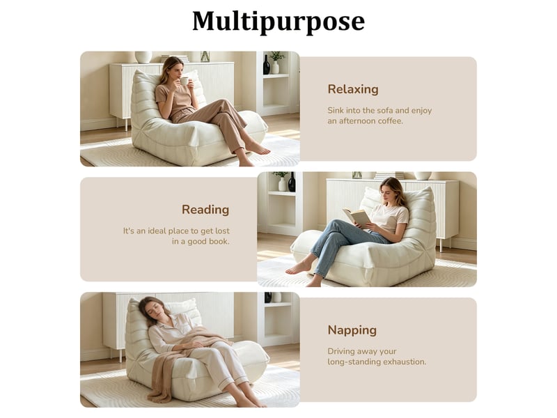 Fauteuil de sol lounge ergonomique 100x90x70 cm, grande assise confortable en tissu effet flanelle blanc OMNIGLINT TRADING LTD - Conforama D