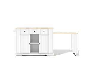 Îlot de cuisine mobile 138x55x93 cm avec table extensible mdf blanc et naturel