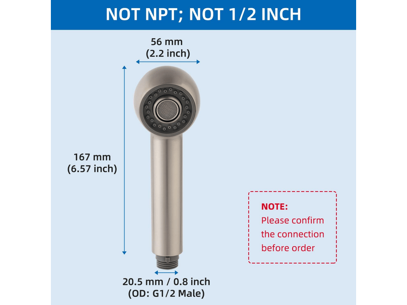  Pull-out faucet spray head, 2-function kitchen sink spray head replacement, g12 inch connector, non-universal, brushed  - Conforama B
