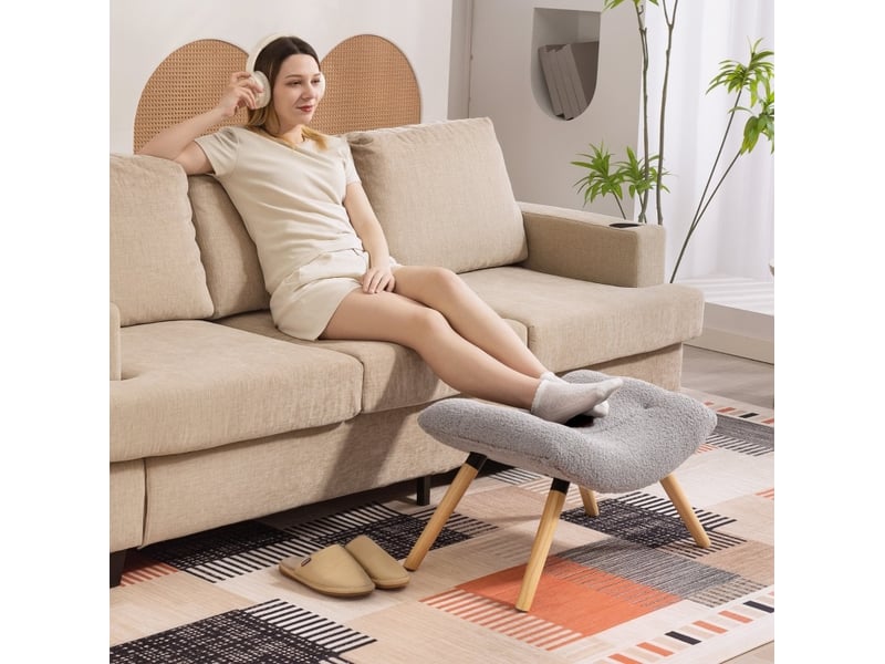  Pouf repose-pieds 67x45x38 cm pieds en bois gris clair  - Conforama C