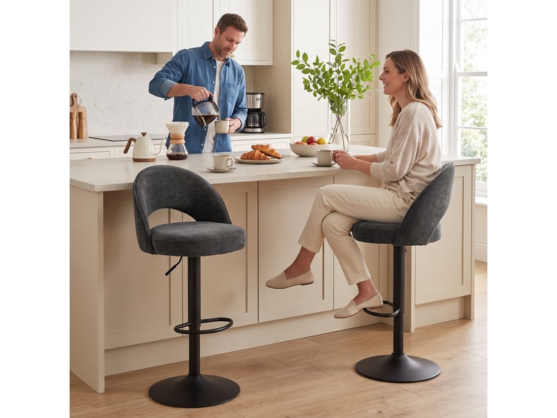  Ensemble de 2 tabourets de bar, réglables en hauteur et pivotants, pour comptoir, gris foncé  - Conforama C