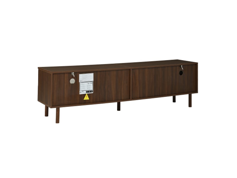  Meuble tv 180 cm mdf et bois - 2 portes grillagées, 2 tiroirs, rangements ouverts, pieds bois massif  - Conforama E