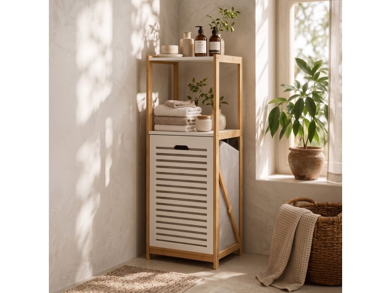 Panier à linge en bambou, 33 x 36 x 98 cm - Conforama B