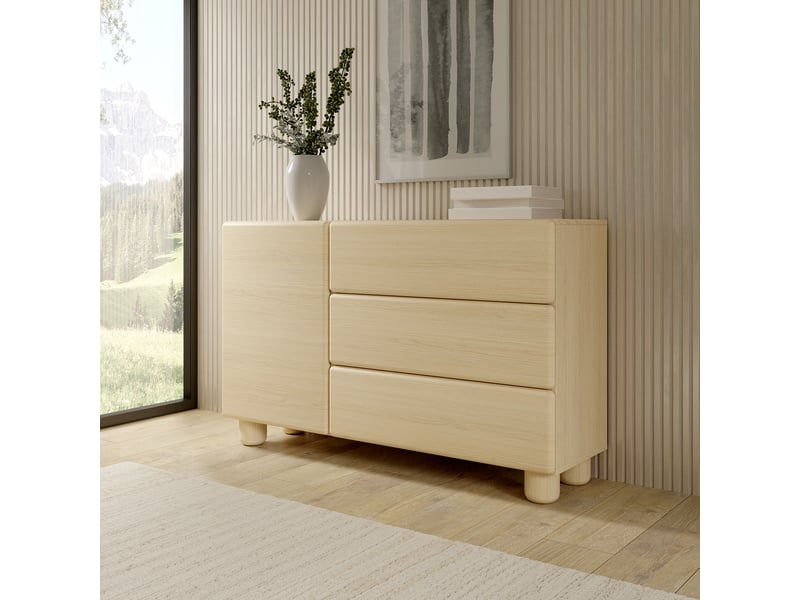 Buffet hanerito, commode 3 tiroirs, 130x38x80h cm chêne marron Hanerito - Conforama B