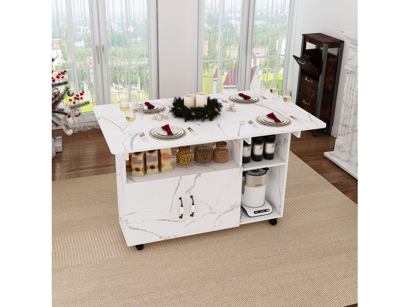  Table à manger pliante mobile 110x70x80 cm avec rangement mdf blanc effet marbre  - Conforama B