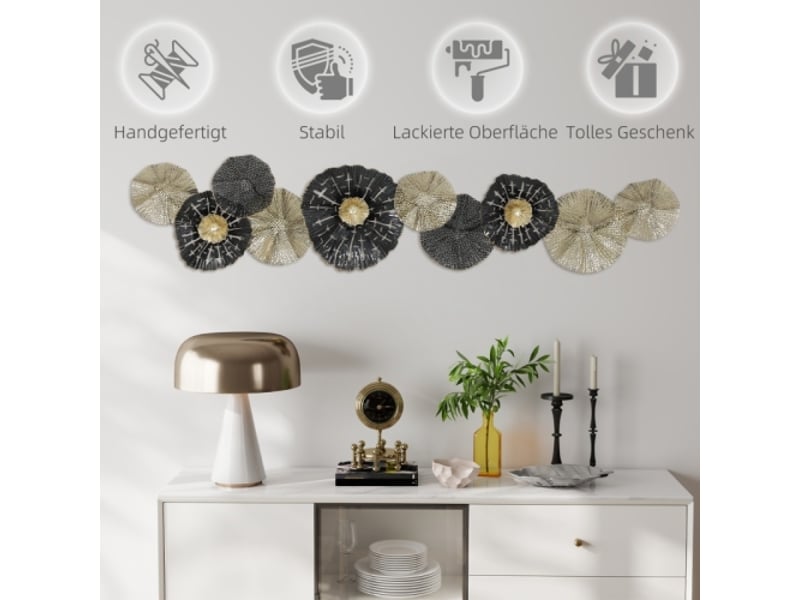 Décoration murale avec cadre en métal noir et doré, style moderne, design élégant - Conforama D
