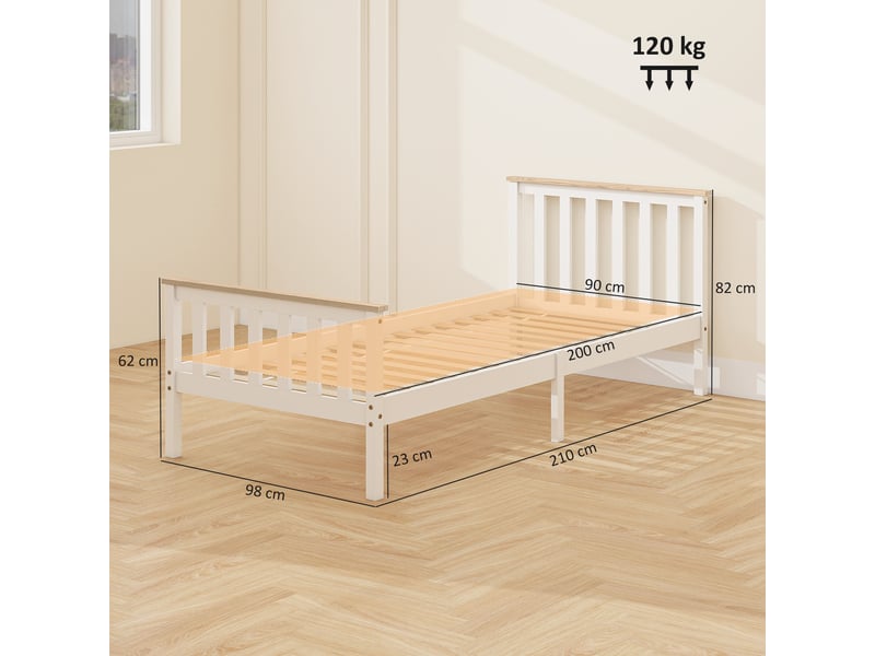 Cadre de lit simple en bois blanc et bois naturel, 90x200 cm, avec rangement sous le lit - Conforama E