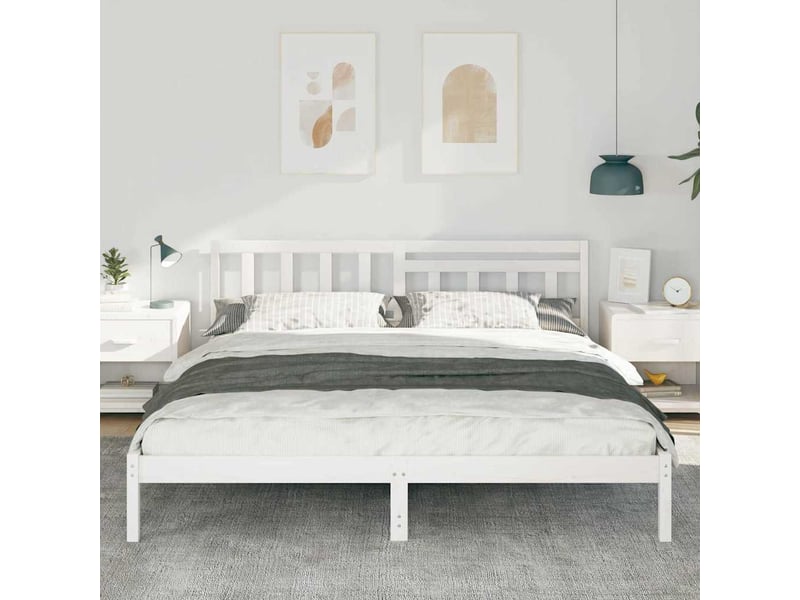  Lit double- lit adulte -  cadre de lit avec tête de lit blanc 200 x 200 cm pin massif  - Conforama B