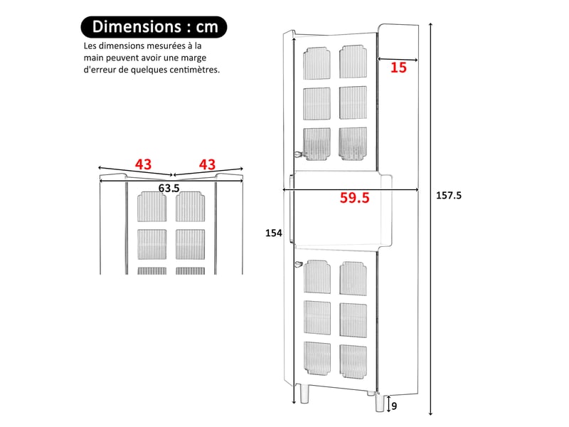  Armoire d'angle 63,5 x 15 x 157,5 cm blanche en mdf laqué, éclairage led piloté par application  - Conforama C