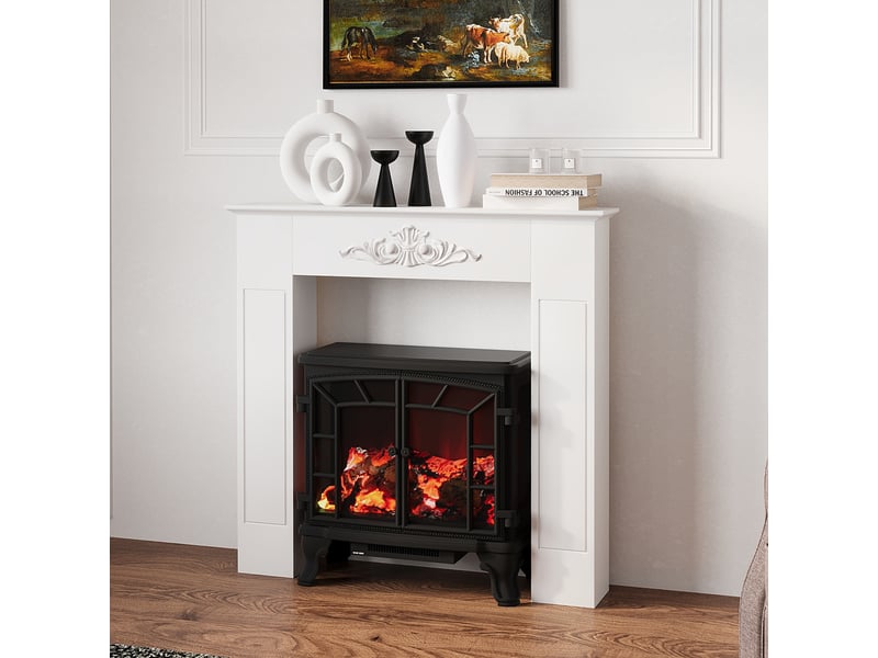  Manteau de cheminée encadrement cadre décoratif pour cheminée électrique 101 x 19 x 100 cm bois blanc  - Conforama D