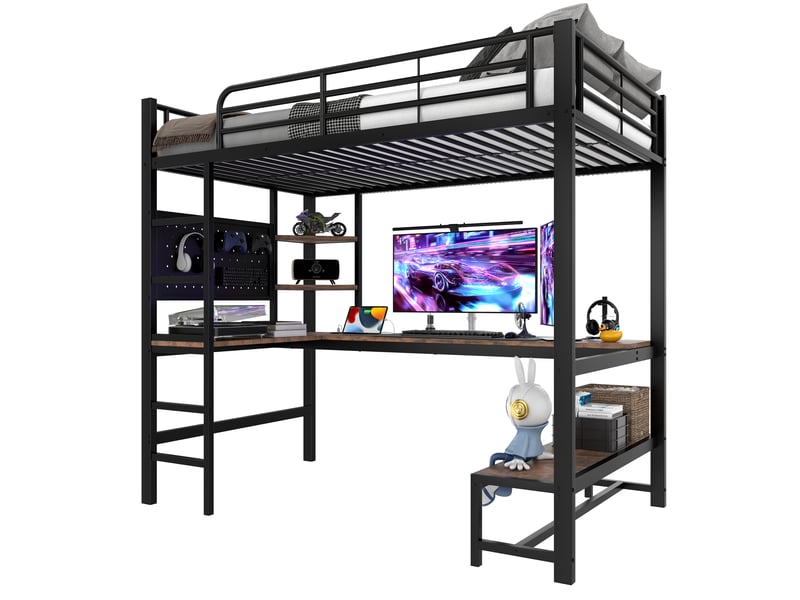  Lit mezzanine 90x200cm coloris noir led métal lit enfant noir - Conforama A