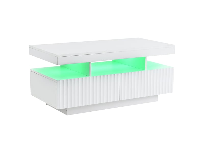  Table basse avec éclairage led 100x50x45 cm 2 tiroirs rayures verticales blanc  - Conforama E