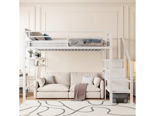 Lit mezzanine 140x200 cm <strong>MERAX</strong>  <strong>lit enfant blanc</strong> coloris blanc