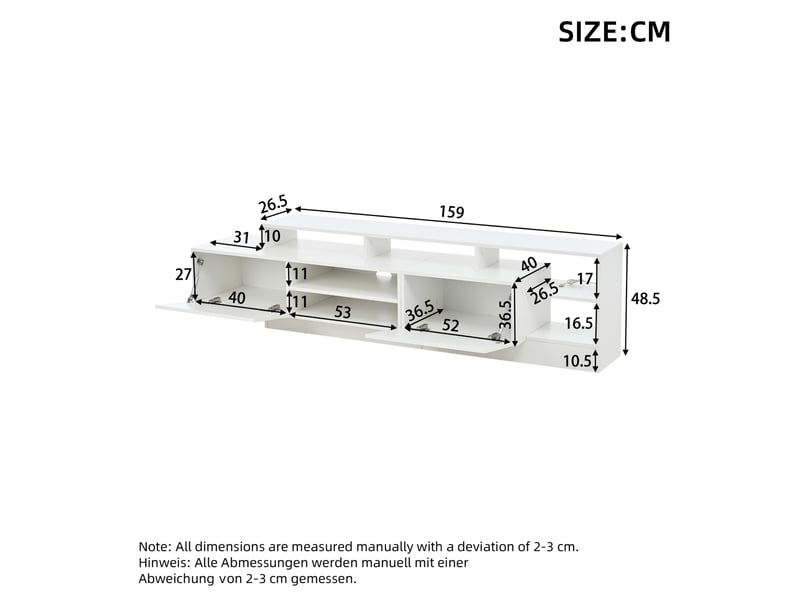  Meuble tv moderne 190x40x48,5 cm, pour écrans jusqu'à 70 pouces, éclairage led, rangements, panneau particules, blanc  - Conforama C