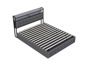 Lit coffre 140x190 cm <strong>SANS MARQUE</strong> <strong></strong> coloris gris