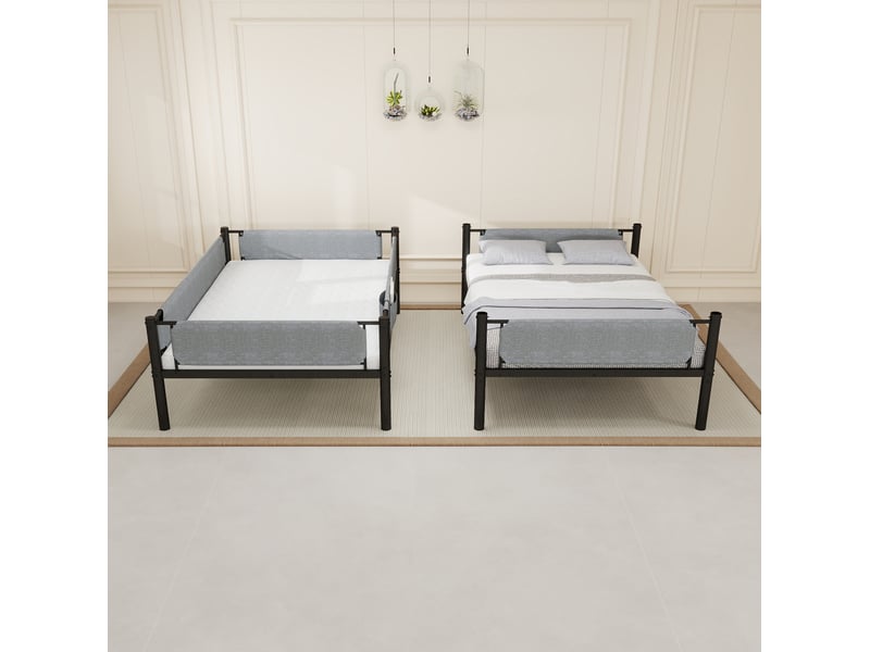 Lit superposé 90x190 cm en métal noir, transformable en 2 lits simples - Conforama E