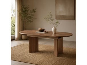Table de salle à manger extensible pour 6 à 8 personnes, plateau épais aux angles arrondis, en mdf finition noyer