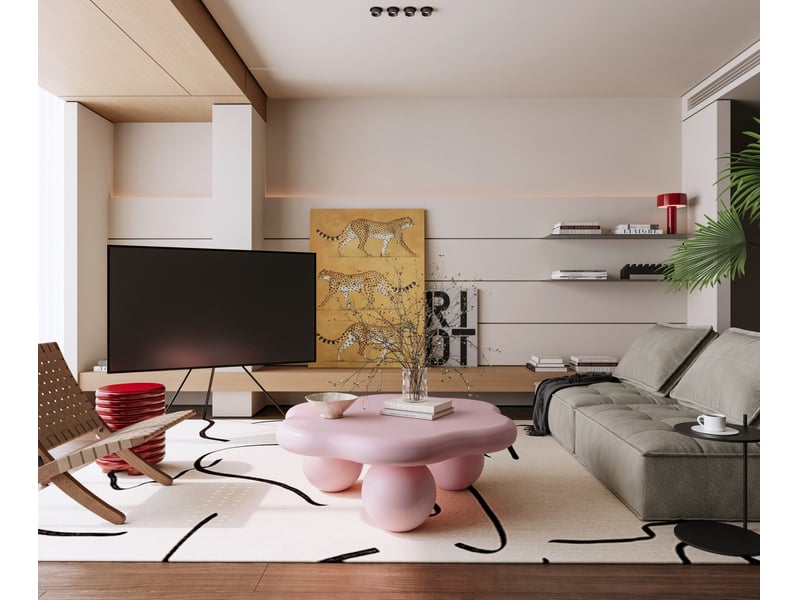Table basse nuage 79x79x31 cm en mdf et métal rose - Conforama W