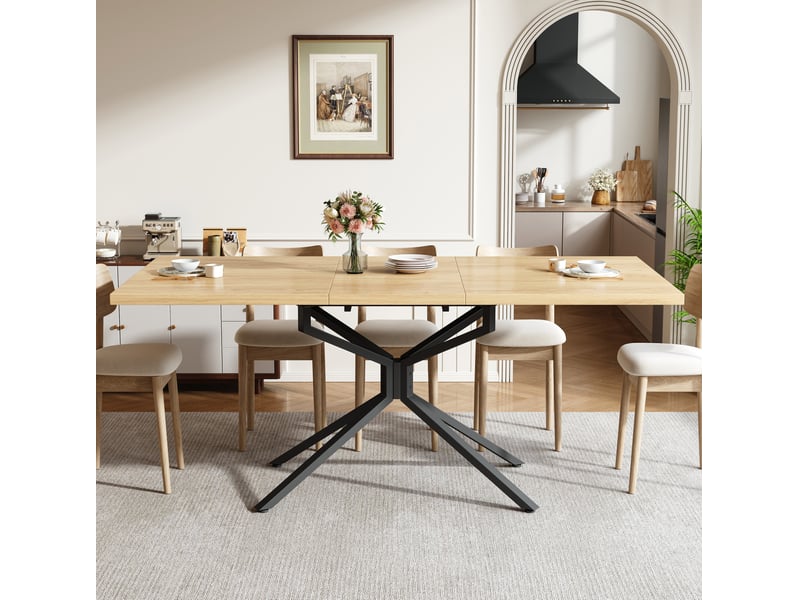  Table à manger extensible 120160 x 90 cm – chêne clair et noir – pied étoile réglable, 4 à 6 personnes  - Conforama B
