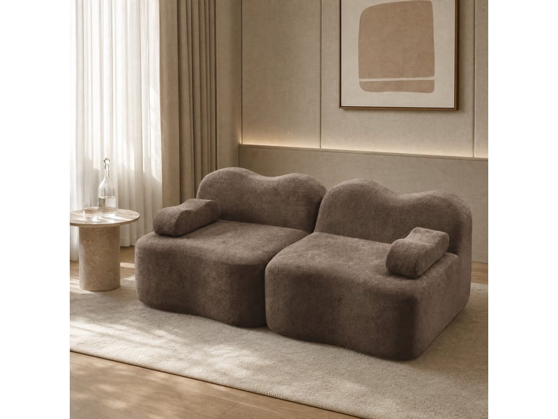  Canapé modulable 2 places sans structure intérieure en velours marron  - Conforama D
