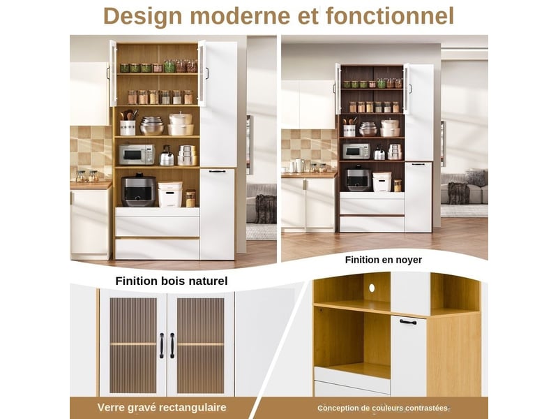 Servers, sideboards &amp; buffets - planche haute avec étagères réglables et tiroirs, buffet avec étagères gigognes et verre o - mdf - blanc - 100 x 40 x 200 cm - usage domestique - installation simple DE000045AAK - Conforama E