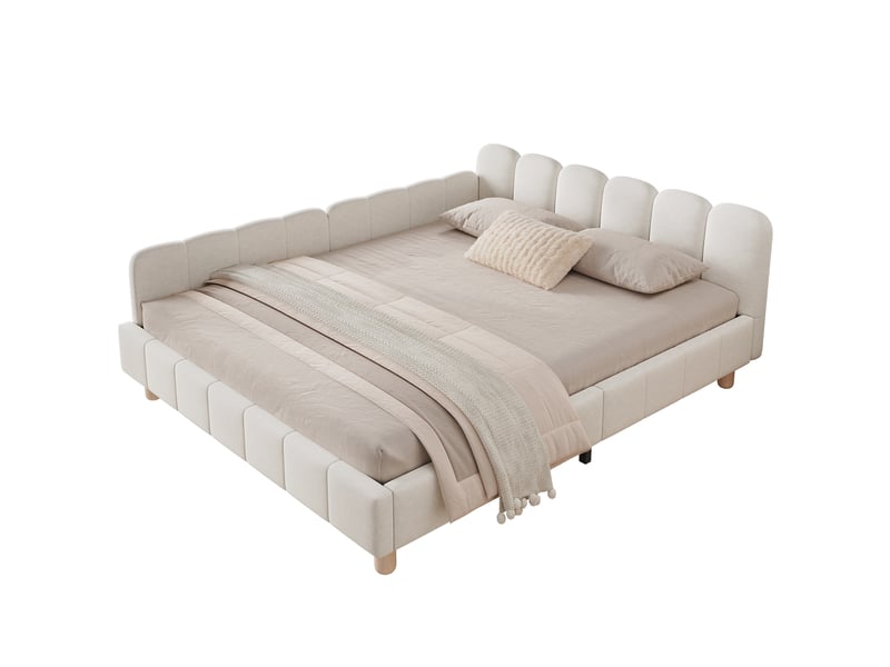  Lit enfant 1 place 140×190 cm avec côtés modulables et poches, sans matelas - okmyhome- velours beige  - Conforama A