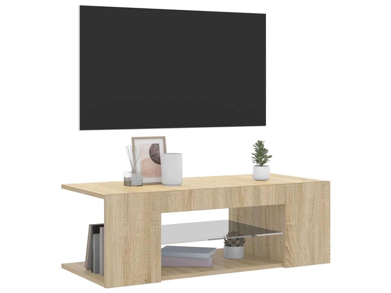  Meuble tv - banc tv - meuble de rangement avec lumières led chêne sonoma 90x39x30 cm  - Conforama C