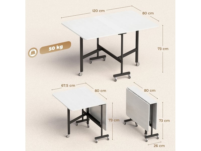  Table pliante mobile 120x80x73 cm extensible bois et métal blanc  - Conforama E