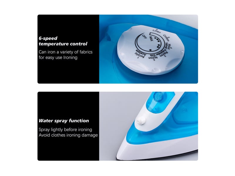  Fer à repasser vapeur sans fil, 1200 watts, semelle en céramique, avec fonction de pulvérisation d'eau et réservoir d'eau autonettoyant.  - Conforama D