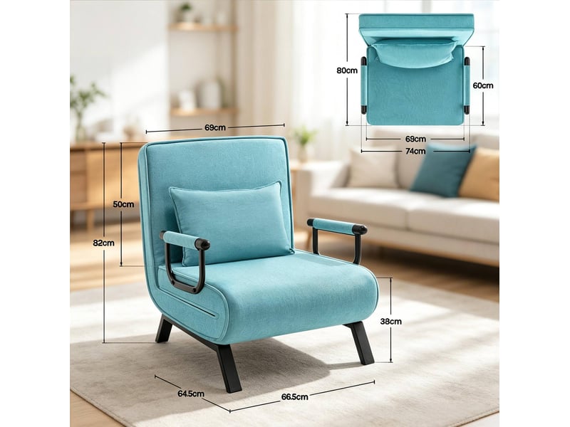  Fauteuil convertible pliable avec dossier réglable sur cinq positions et coussin amovible en tissu bleu  - Conforama C
